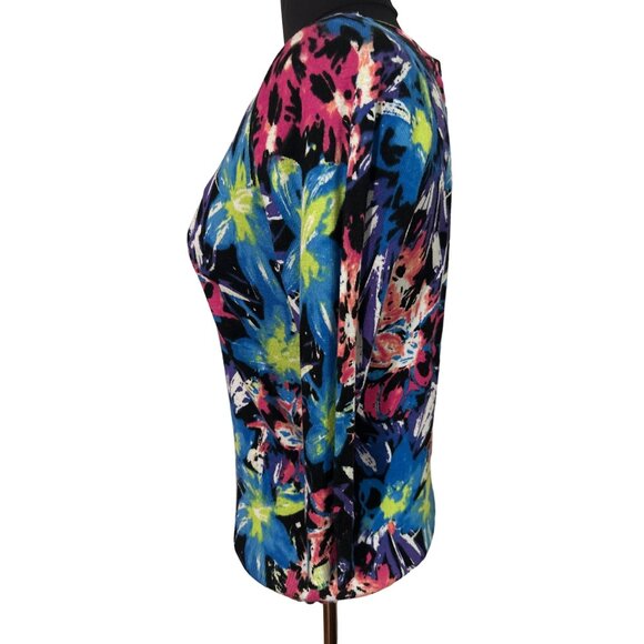 Joseph A. Women's Petite Floral Print Cardigan Sweater Multicolor PL RUNS SMALL - Picture 2 of 8